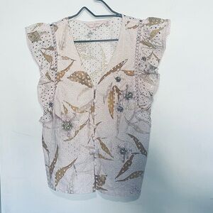 Ted Baker Pink Broderie Blouse Frill Cap Sleeves V Neck